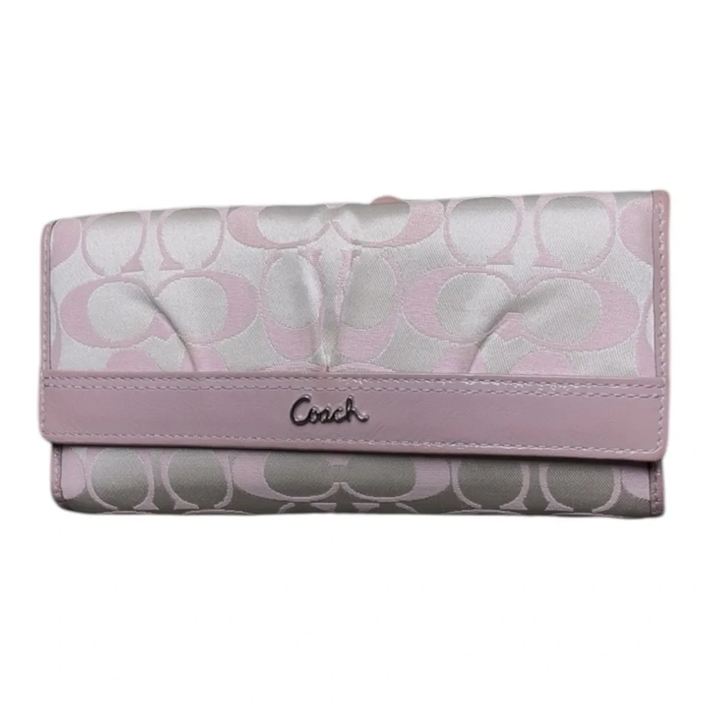 Coach Signature Stripe Patent Trim Wallet Lilac Purple - Picture 1 of 13